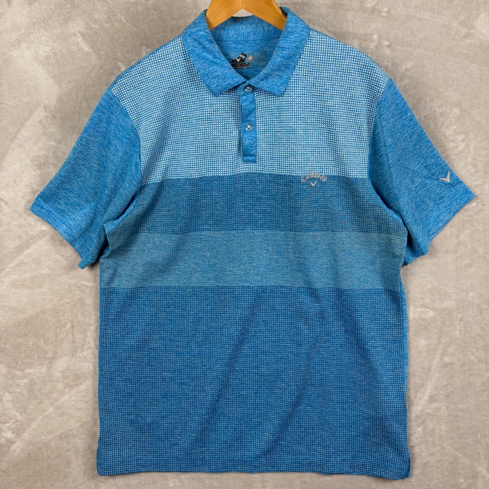 Callaway Golf Polo Shirt Opti Dri Men's Size L Blue Teal White Short Sleeve